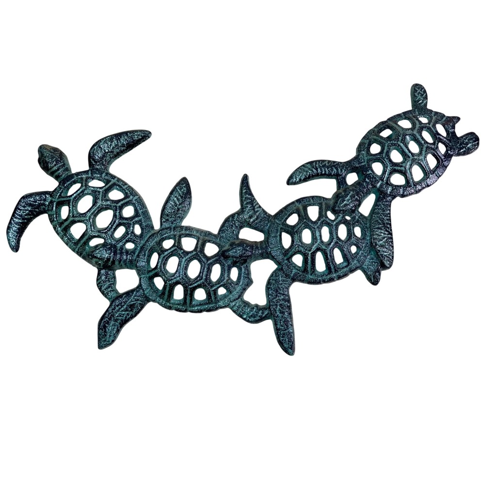 Wall Decor Sea Turtles 16x8 Verdigris Green Cast Iron Coastal Art Unbranded